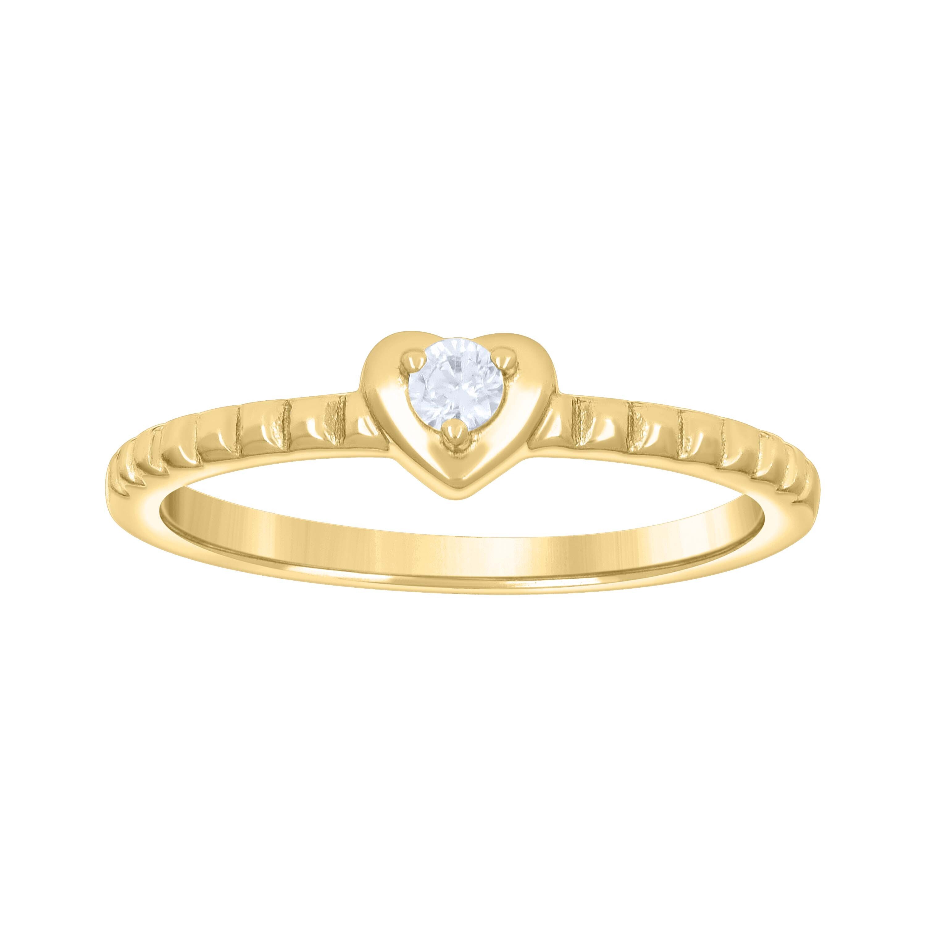 925 Sterling Silver Yellow-Tone Womens Cubic-Zirconia Heart Ring Size 8